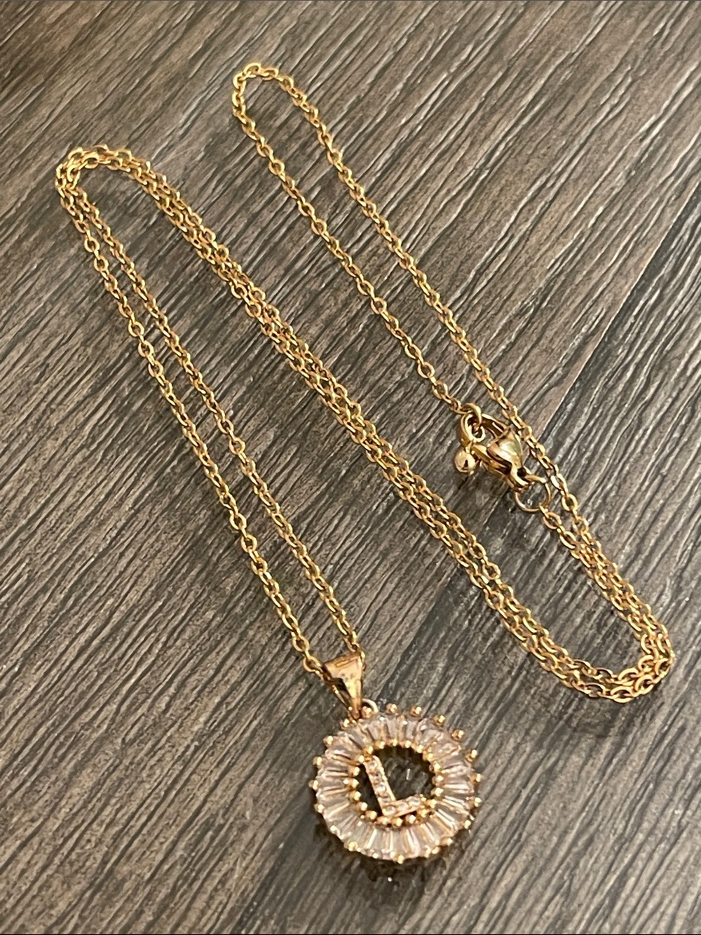 Vintage Style Pave “L” Pendant with Halo of Baguette CZ’s & 20” Chain Approx